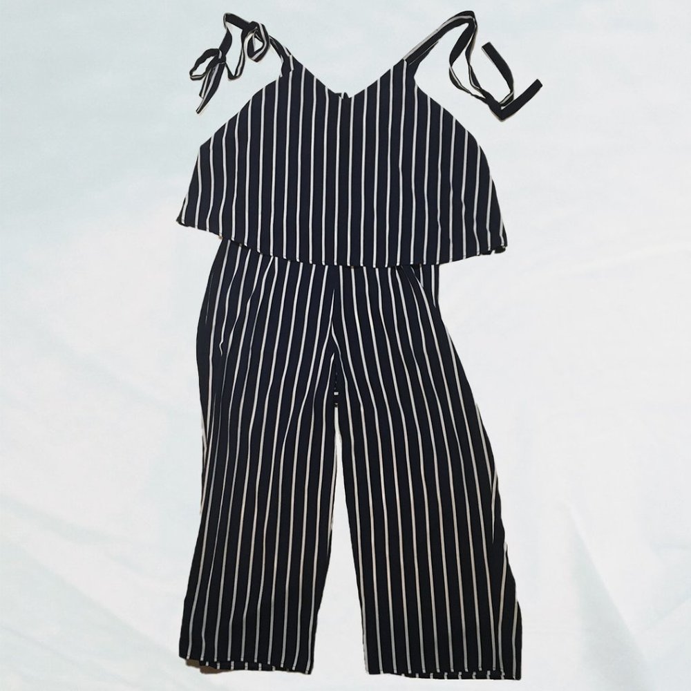 Magnolia Skye Navy & White Stripe Wide Leg Romper